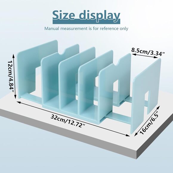 2PCS Adjustable Book File Organizer Set Blue & Clear Desk Divider 5-Slot Rack - Picture 4 of 7